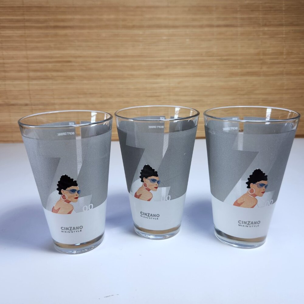Cinzano Mixin’ Style Vintage Glasses Barware 5” Tall Retro Advertising